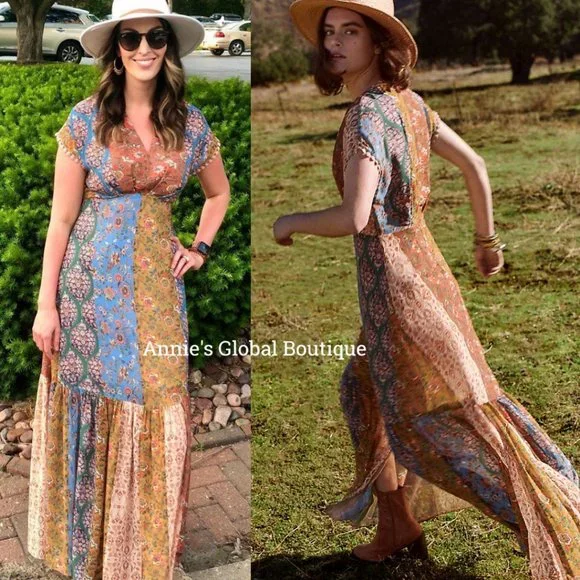 NWT, Anthropologie Angelica Sachin and Babi Embroidered Flounced Maxi Dress - Picture 13 of 15